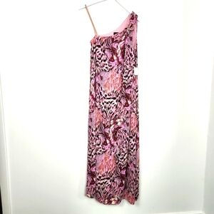 NWT LAUNDRY by Shelli Segal One Shoulder All Over Animal Print Maxi Dress Size 6
